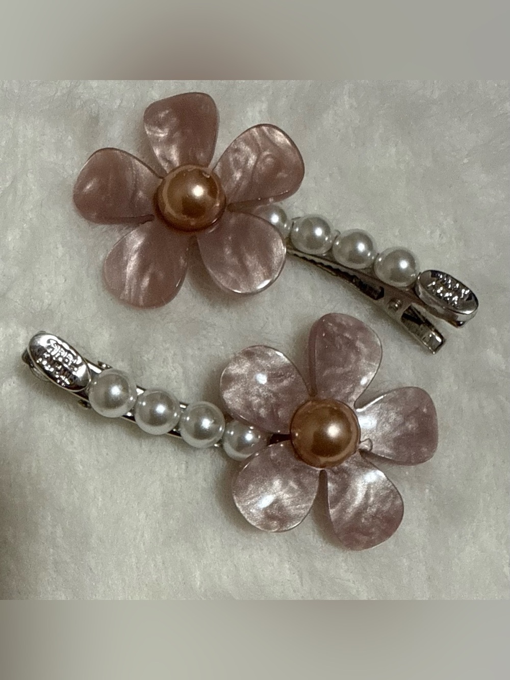 Pearl and Pink Flower Women's Hair Clips